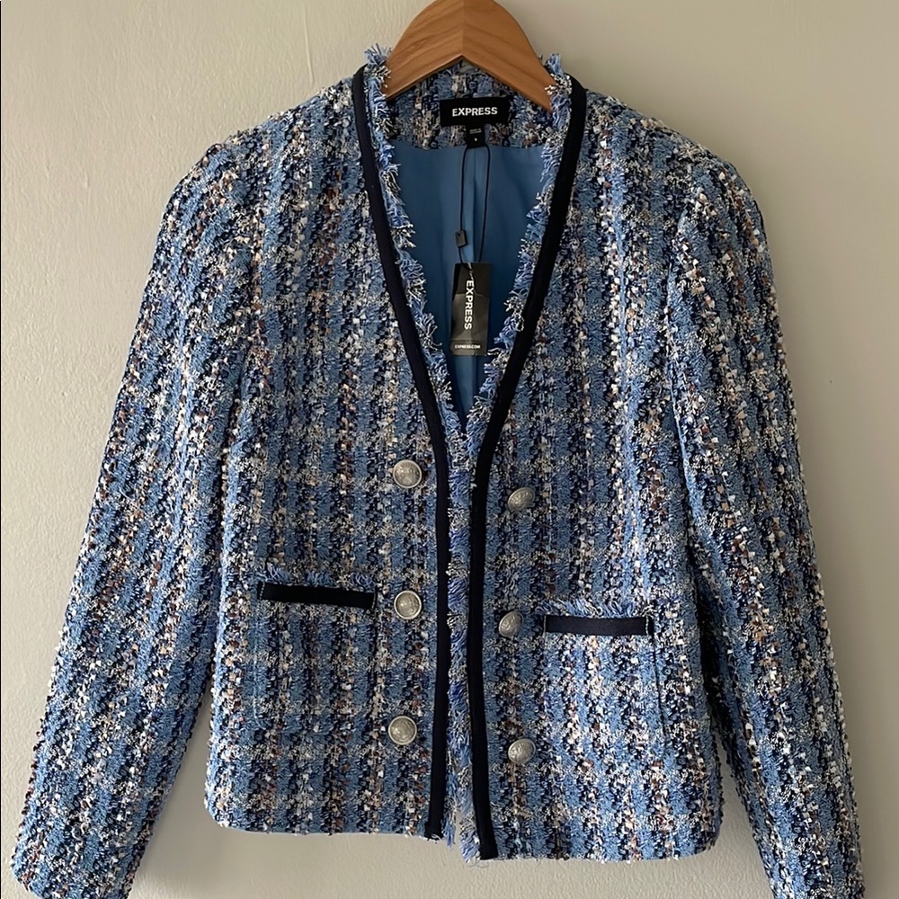 Express Blue Tweed Blazer
